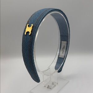 Upcycled Celine Blue Denim Headband with Gold Emblem